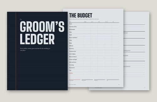 The Groom's Ledger, wedding budget and planner, cover and sample pages