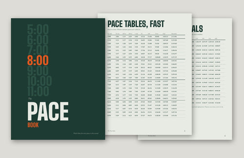 The Pace Book, running pace tables, cover and sample pages